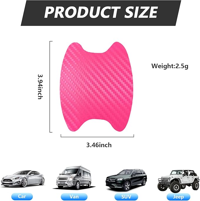 Kewucn 4PCS Car Door Handle Sticker, Carbon Fiber Auto Door Side Handle Protective Films, Anti-Scratch Vehicle Door Cup Protector, Universal Exterior Accessories for Most Cars (Pink)