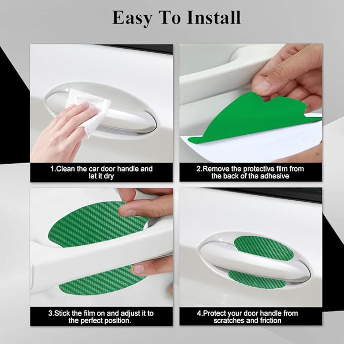 4PCS Car Door Handle Cup Scratch Protector, Car Door Handle Sticker, Scratch Auto Door Protective Film, Car Accessories Car Door Handle Protective Films Universal for Cars (Green, 4PCS)