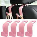 Car Back Seat Headrest Hooks, 4PCS Vehicle Backseat Storage Organizer Hanger, Multifunctional Auto Headrest Hidden Hook Universal for Handbag Purse Backpacks Bags(Carbon Fiber Pink)
