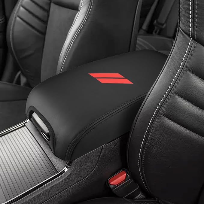 INTGET Center Console Cover for Dodge Charger Accessories 2011-2020 2021 2022 2023 for Chrysler 300 2015-2022 Leather Armrest Cover Console Lid Protector Cushion Pad(Black Stitches, Leather)