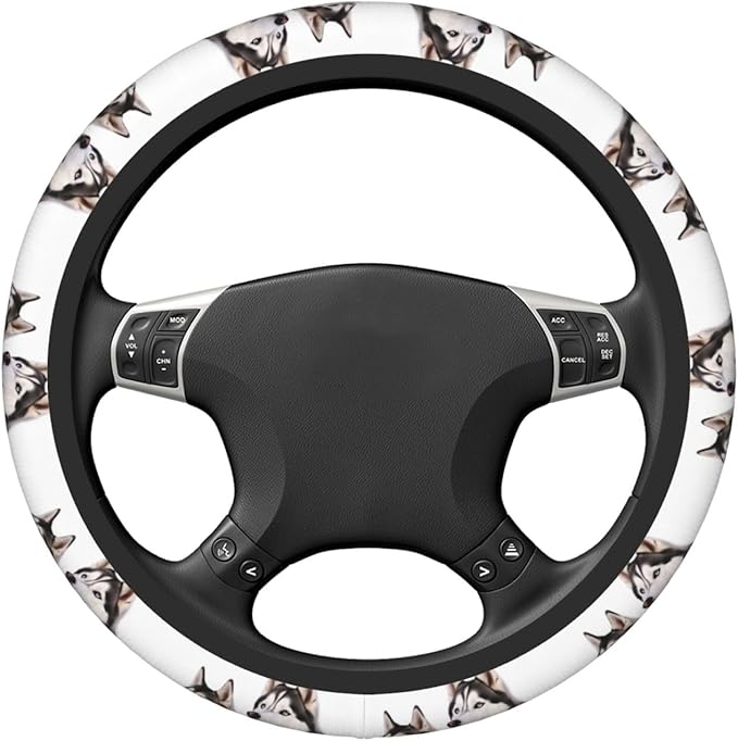 Elastic Steering Wheel Cover, Husky Dogs Car Wheel Covers for Women Men Anti-Slip Steering Wheel Protector Car Accessories, Universal 15 Inch Fit Auto, Suvs, Truck