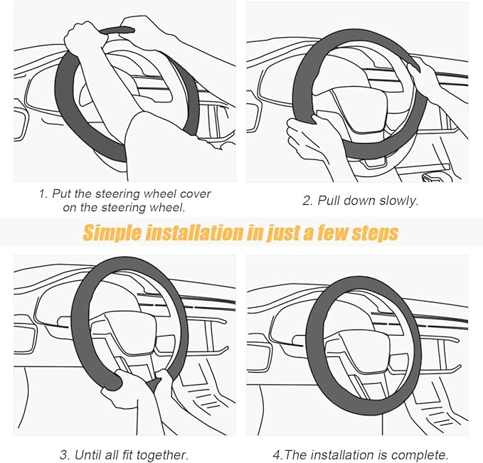 Universal Steering Wheel Cover - Microfiber Leather, 15 Inch, Anti-Slip, Breathable, Odorless Car Steering Wheel Protector, SUV Accessories (Bright Black/Red)