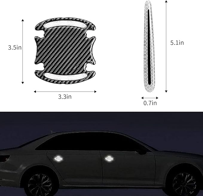 Car Door Handle Protector Reflective Sticker Universal Auto Carbon Fiber Door Handle Anti Scratch Cover Guard 8PCS Silver