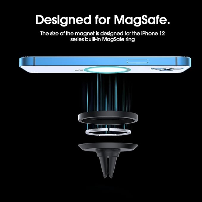 TechMatte Magnetic Vent Car Phone Mount Compatible with iPhone 14, 13, 12 Series, Pro, Pro Max, Mini, iPhone 14 Plus and MagSafe Case (Blue)