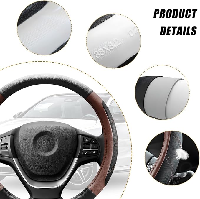 Car Steering Wheel Cover, 15 Inch Carbon Fiber Leather Non-Slip Steering Wheel Protector with Lining, Breathable Automotive Interior Accessories, Universal for SUV RV Truck (Orange)
