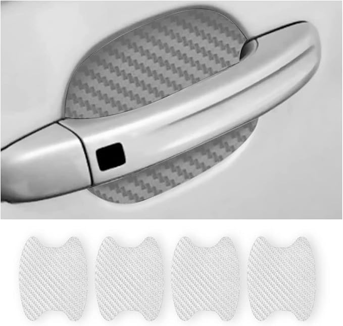 XINLIYA 4PCS Car Door Handle Protector Sticker, Universal Carbon Fiber Anti-Scratches Auto Door Handle Protective Film, Side Paint Cover Guard Stickers Fit for Most Cars (Silver)