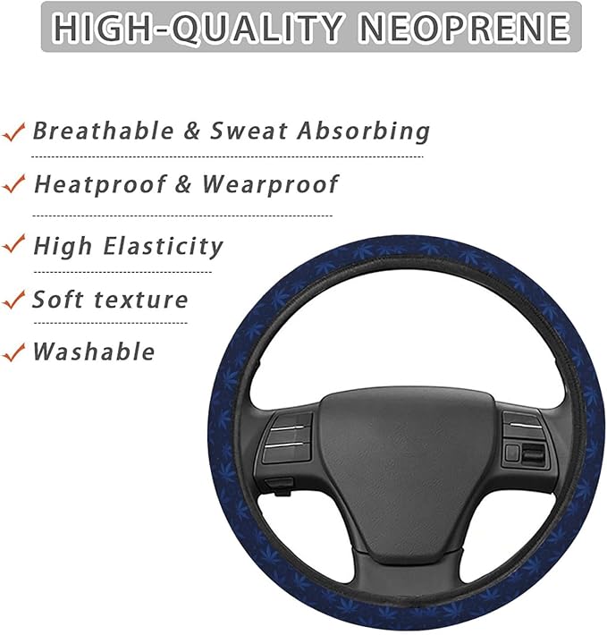 FeHuew Vintage Blue Leaf Geometric Steering Wheel Cover for Women, Girls 15 inch Universal Auto Car Anti Slip Wrap Steering Wheel Covers Fit for Vehicles, Truck, SUV