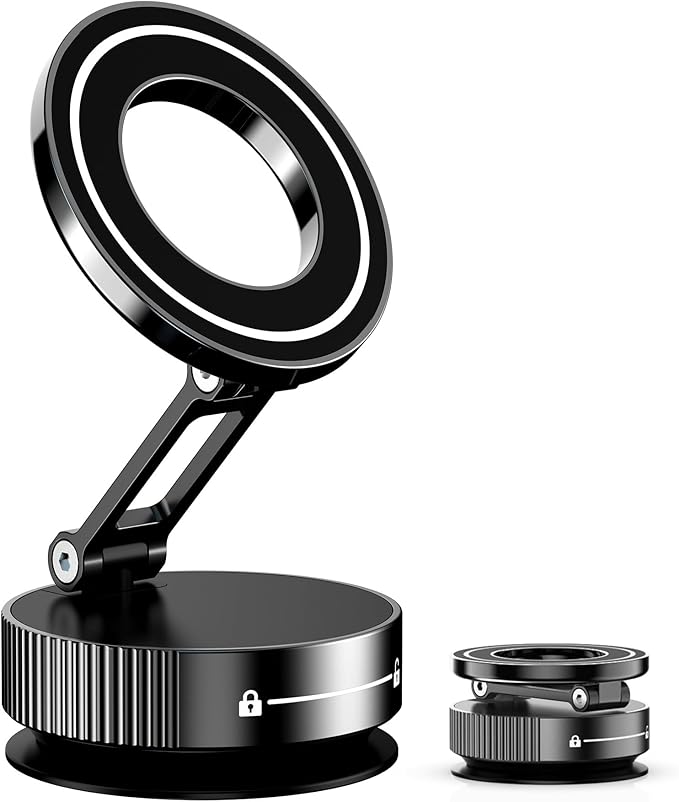 LnkXT Vacuum Magnetic Phone Holder for Car,Full Metal Body,Vacuum Suction Phone Mount,Magsafe Car Mount for iPhone, Folding Holder for iPhone and Android