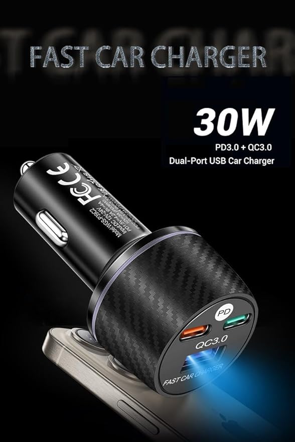 88.5W 3-Port USB C Car Charger with PD3.0 & QC3.0, Fast Charging Cigarette Lighter Adapter, 12V-24V Car Phone Charger Cigarette Lighter Adapter for Car/SUV/Truck/Van