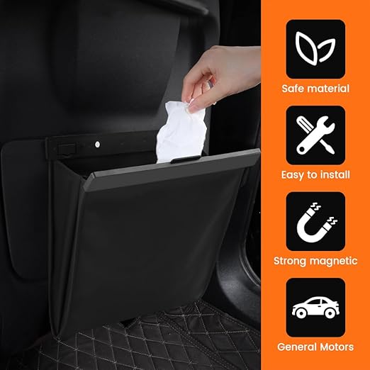 Car Trash Bag, Foldable Car Garbage Can Bin and Storage Bag Hanging Ca-r Trash Bag for Front Back Seat Multi-Purpose Suspended for Sedans, SUVs & Trucks(Color:Leather)