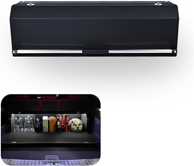 XCF Car Trunk Organizer, Leather Trunk Organizer with LED Light Car Storage Box with Lid and Push-pull Handle Organizer Trunk Storage for SUV, Trunk, Minivan (Black, 40.5 x 11.4 x 12.2in)