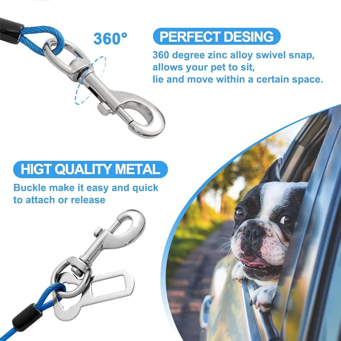 Mi Metty Dog Seat Belt Harness for Car,2pcs Dog Seatbelt of Coated Wire Leash Safety Restraint,No Chew Tether Cable Vehicle Dog Accessories,Double Clips & Latch (2 Pack Red+Blue, 24 inch/60 CM)