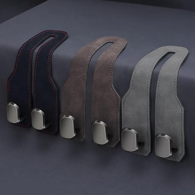 Car Seat Headrest Hooks for Purses and Bags, 2 Pack Bag Purse Holder for Car With Double Metal Hooks, Car Purse Hanger, Headrest Back Seat Handbags Hook Cute Hanging Accessories, Grey