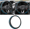 Car Steering Wheel Cover, 15 inch Carbon Fiber Microfiber PU Leather Elastic Steering Wheel Protector for Men Women, Anti-Slip Breathable Car Interior Accessories for Most Cars (Black Green)