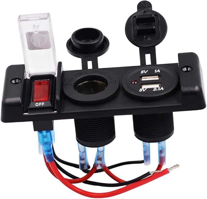 SUPVOX 12v Dual Usb Car Charger Adapter Panel with Cigarette Lighter Socket Power Supply for Cars Boats and Rvs Led Indicator and Circuit Breaker Protection