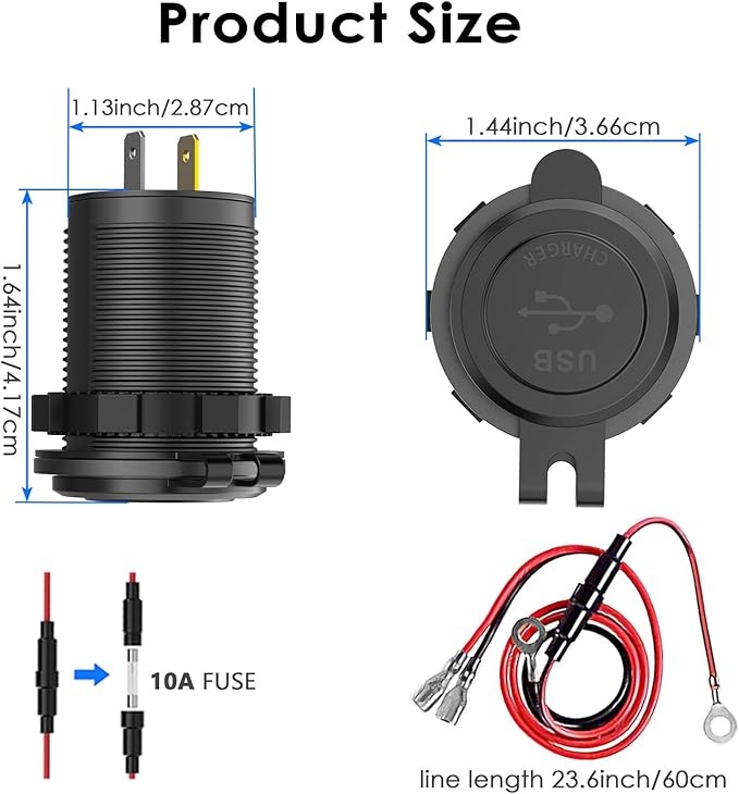 Pack of 2 x 36W Quick Charge 3.0 USB Car Charger Socket, 12V/24V Dual USB Quick Charge 3.0 Car Cigarette Lighter Adapter with Touch Switch for Motorcycle, Boat, Truck, Caravan