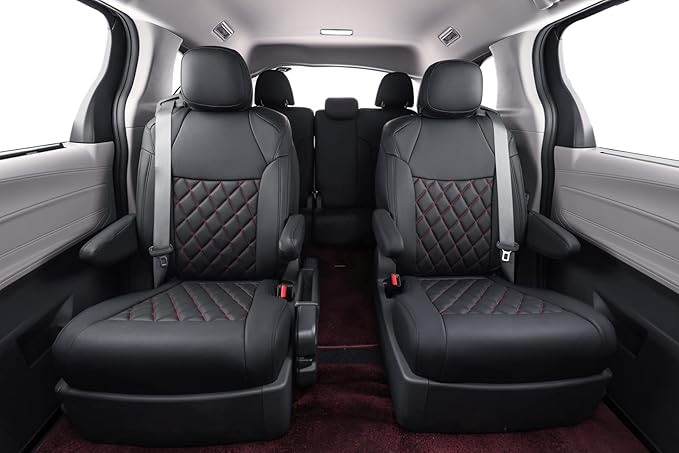 coverdream Grand Highlander Seat Covers Full Set for 2024 2025 2026 Toyota Grand Highlander SUV Seat Cushion,2nd Row w/Captain Seats,Fully Covered,Luxury Leather Car Seat Protector(Black & Diamond)