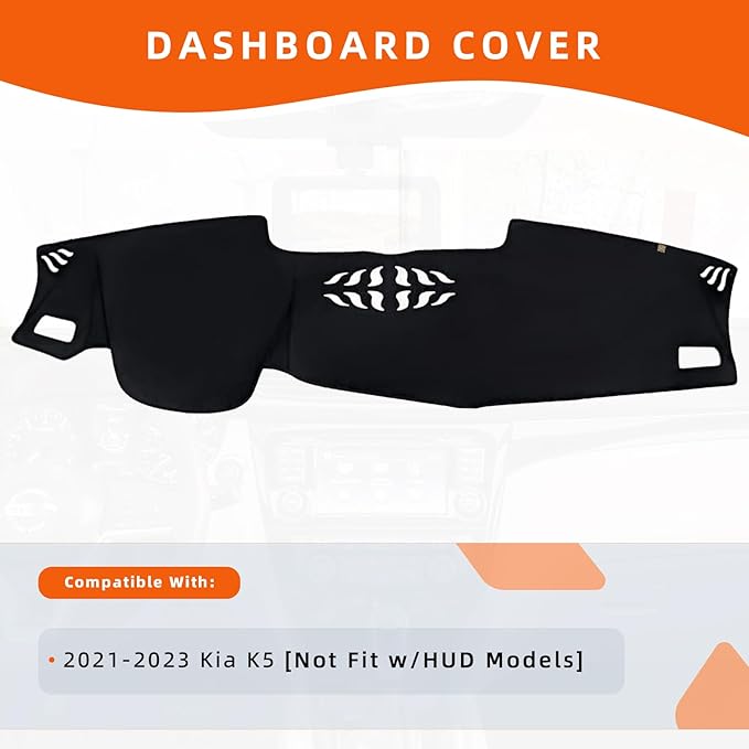 KEYOOG Dashboard Cover Dash Mat Fit for 2023-2021 K-ia K5 (Without HUD Models),Car Dash Board Mat Anti-Glare Carpet,Non-Slip Pad Sunshield Protector (Black)