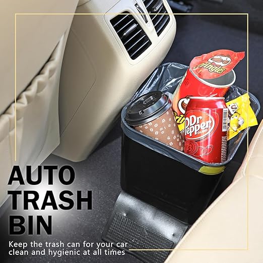 HAUSSIMPLE Car Trash Can – Leakproof 1.4 Gallon Compact Garbage Bin with Stability Flap & Anti-Slip Base | Portable Trash Holder for Cars, Trucks, SUVs, Minivans – Includes Trash Bags (Black, Large)