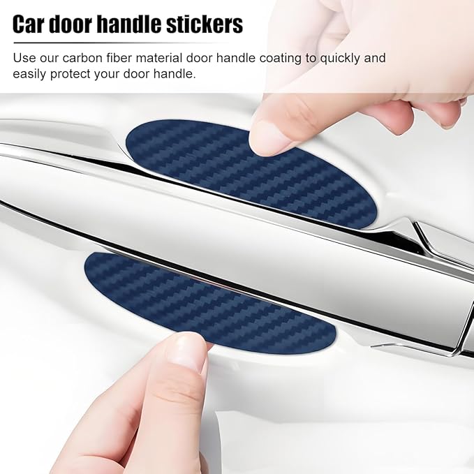 Car Door Handle Cup Scratch Protector, 4PCS 3D Carbon Fiber Vehicle Handle Bowl Sticker, Automotive Exterior Door Cup Protection Decal, Universal for SUV Caravan Automobile (Blue)
