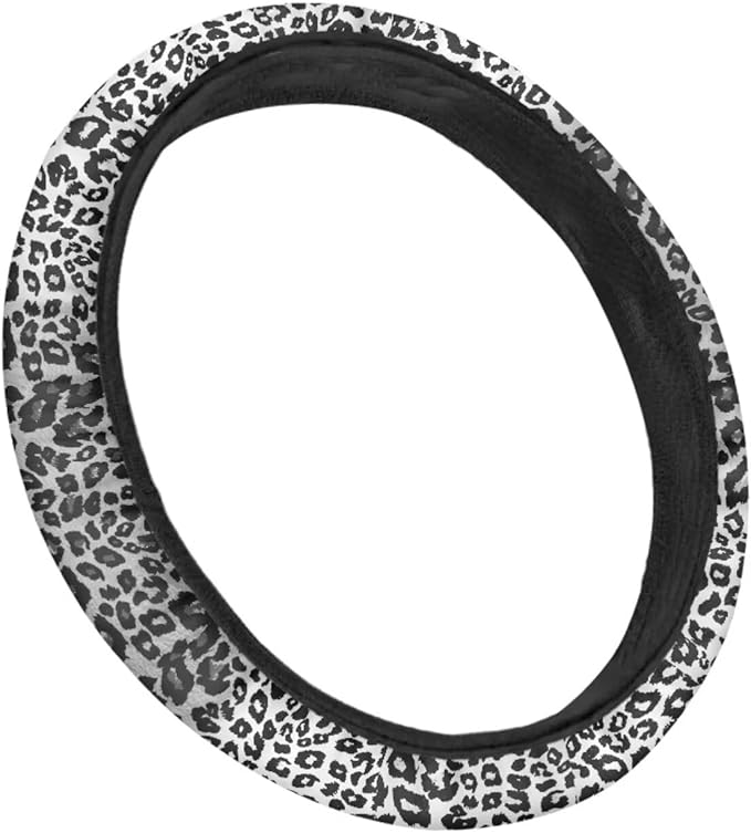 Universal Non-Slip Steering Wheel Cover, 15-inch Polyester Material Driving Accessories, Adjustable for Car and Truck(Artistic Black White Leopard)