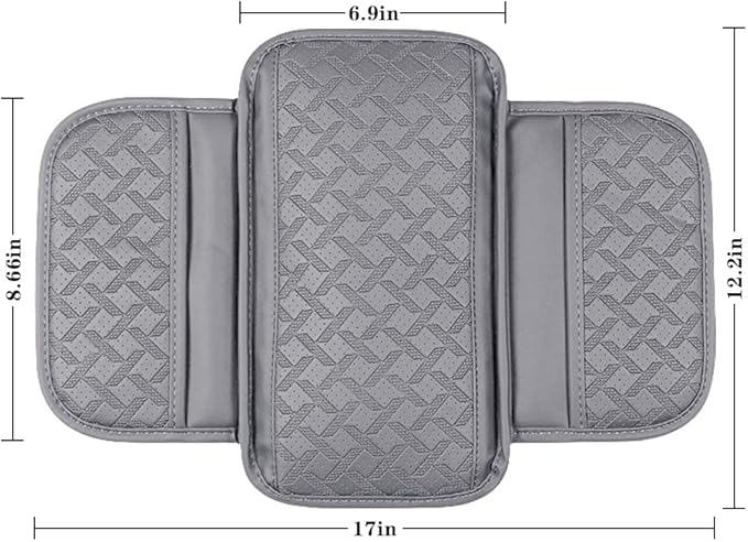 Car Center Console Cover, Microfiber Leather Vehicle Armrest Protector Cushion with 2 Storage Bags, Auto Middle Console Armrest Seat Box Pad Accessories, Universal for Most Cars (Gray)