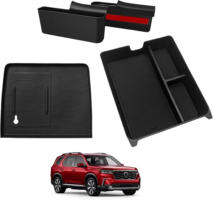Muslogy for 2023+ Pilot Center Console Organizer&Wireless Charger Protective Mat&Shifter Storage Box Left & Right Set Compatible with Honda Pilot 2023-2025 Accessories Console Side Inserts Organizer