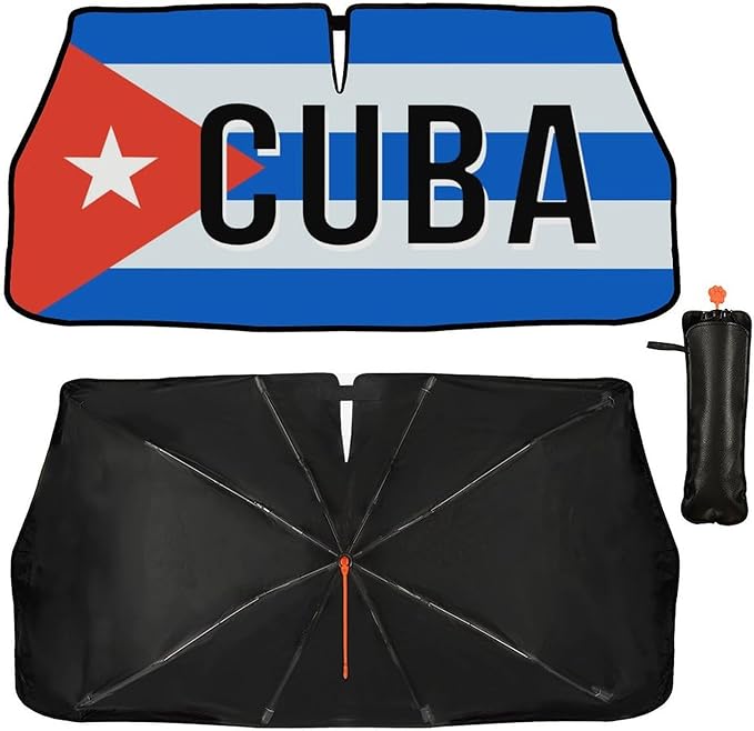 DOPINDU Cuba Flag Cuban Car Windshield Sun Shade Umbrella Bendable Handle Foldable Funny Cuban Flag Sunshade for Car Windshield Block UV Rays Keep Vehicle Cool for Sedans SUV Trucks Cars 57"x30"