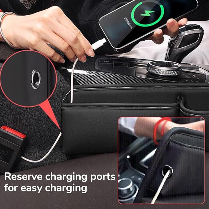 Car Leather Cup Holder Gap Bag,2025 Upgrade Car Storage Box with Cup Holder,Seat Storage Box Gap Filler Organizer for Glasses Phone Keys and Cards (Black, Passenger Seat)