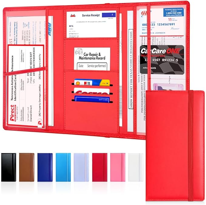LINTRU Car Registration and Insurance Holder Trifold, Oversized Fit with Reinforced Construction, Matte PU Leather Vehicle Glove Box Organizer for Documents, Car Accessories for Men and Women