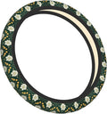White Green Flowers Floral Neoprene Steering Wheel Covers Women Men Car Accessories, Universal 15 Inch Fit Auto, Suvs, Truck
