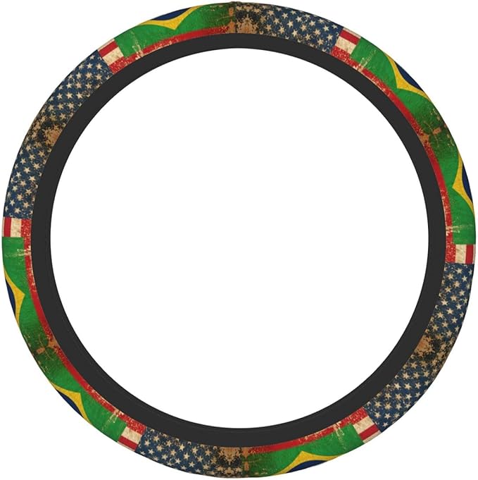 America Brazilian Flags Universal Fit Steering Wheel Cover for Car, Truck, and SUV, Durable Steering Wheel Protection