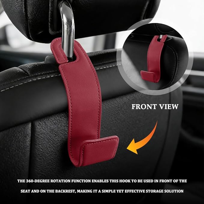 1PCS Purse Holder for Car, Purse Hook for Car, Leather Headrest Hooks for Automotive Back Seat, Auto Accessories Back Seat Organizer Hook for Grocery Bag Handbag Coat (Red, 1PCS)