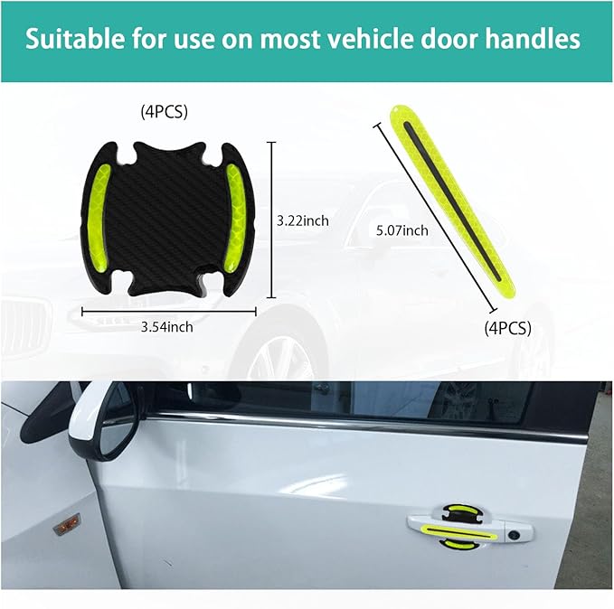 Augeny 8 PCS Car Handle Protector Reflective Stickers, Universal 3D Carbon Fiber Auto Door Handle Paint Guard, Anti-Scratch Bowl Protective Film for Most Cars (Green)