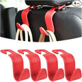 Car Seat Headrest Hook, 4 Pack Auto Seat Hanger Storage Organizer for Purse Handbag Coats Grocery Bags, Car Interior Accessories, Universal Vehicle Backseat Plastic Hanging Hook (Red)