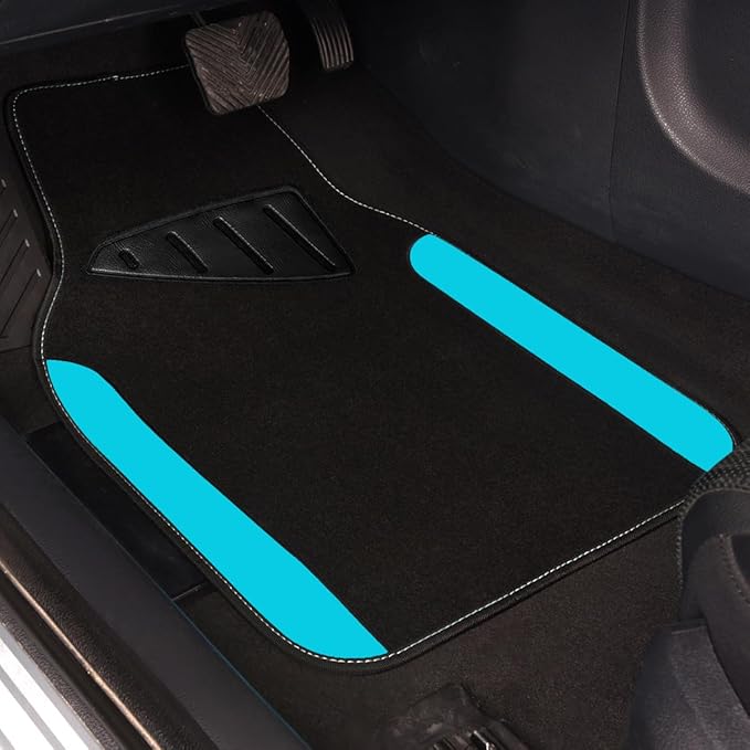 CAR PASS Waterproof Universal Fit Car Floor Mats, Faux Leather Car Carpet Mats, Car Mats with Anti-Slip Nibbs Backing & Driver Heel Pad Fit for SUV,Vans,sedans, Trucks,Set of 4pcs(Light Blue)