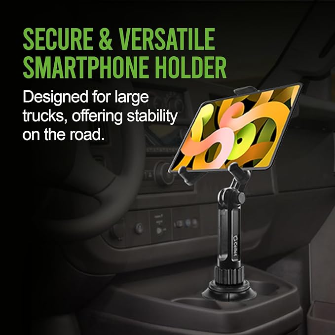 Cellet Universal Car Cup Holder Tablet Mount – Adjustable Gooseneck Stand for iPad, Galaxy, Kindle, Smartphones & More – Stable Base Fits Cup Holders 2.5"-4" for Front & Back Seat Use
