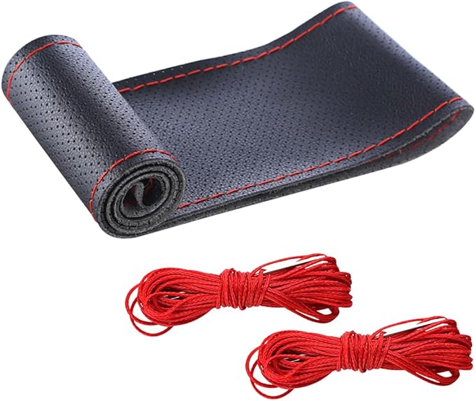 Car Steering Wheel Cover, DIY Sewing Steering Wheel Protector, Breathable Anti-Slip Microfiber Leather Stitch On Wrap, Universal for 14.5-15 Inches Most Cars SUVs and Trucks