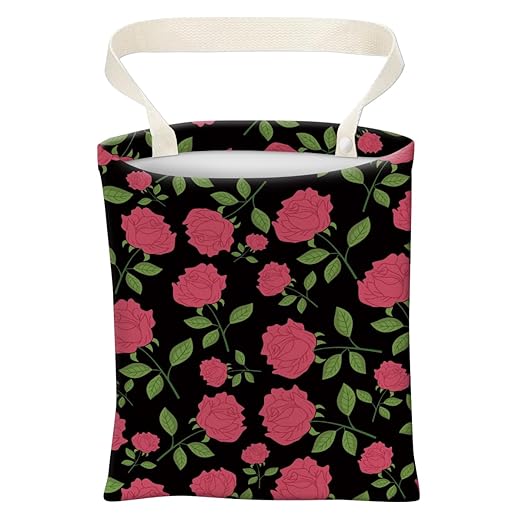 Car Trash Can, Cute Car Trash Bag, Hanging Car Organizer and Storage Bag, Trash Bin for Car Accessories, Vehicle, Travelling, Camping Cute Black Pink Floral