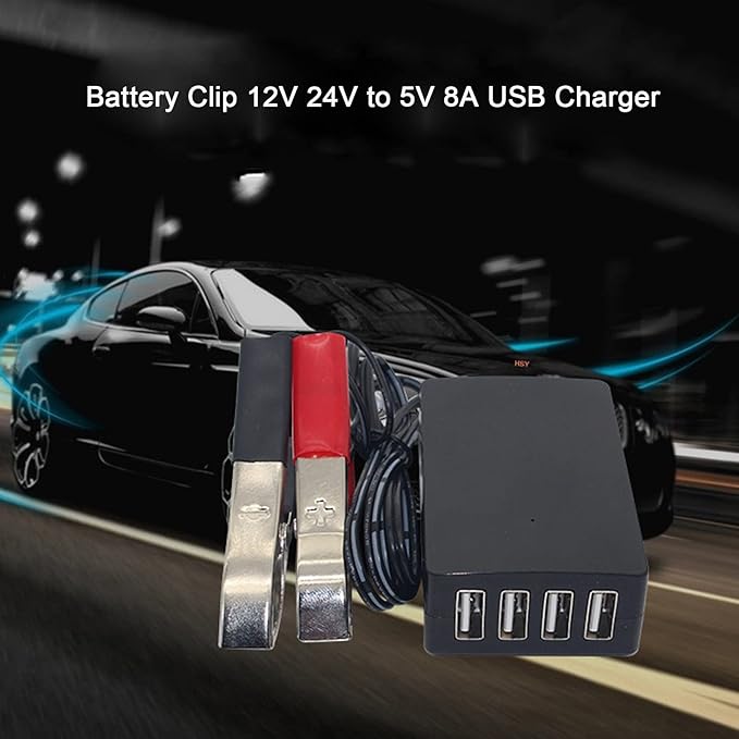4USB Port Power Adapter with Clip 12V 24V to 5V 8A for Charging Cell Phone USB Power Efficiency USB Power Adapter Charger Car