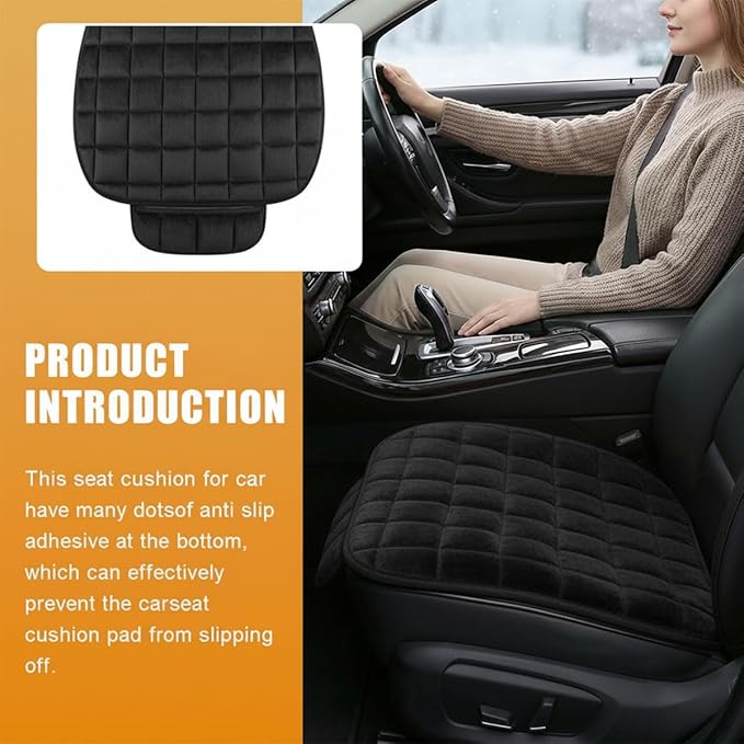 YoRise Car Seat Cushion, Soft Plush Auto Seat Pad with Storage Pocket, Car Driver Seats Protector Cover with Non-Slip Rubber Bottom, Winter Vehicle Accessory for SUV, Truck, Home, Office (Black)