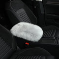 Wool Car Center Console Cover,Universal Fluffy Sheepskin Car Armrest Pad,Car Interior Accessory for Women Men,Armrest Cover Protector for Cars,Vehicles,SUV Grey