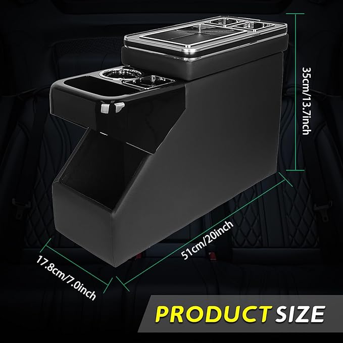LORPHEIR Universal Center Console Organizer for VW T5 T6, Peugeot Traveller, Mercedes, Opel, Toyota - Between Seats Storage Box with Sliding Compartment, Cup Holders and Phone Slot, Black