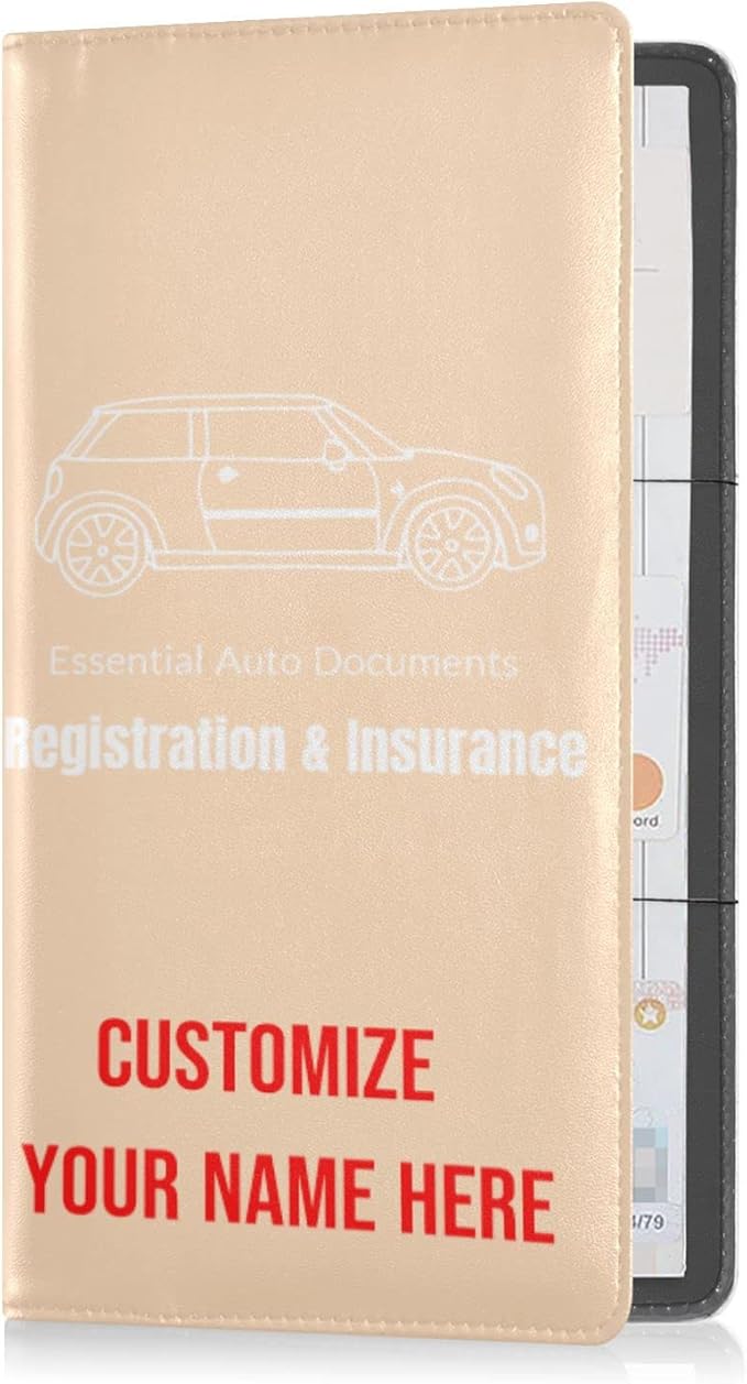 Caihoyu Custom Car Registration and Insurance Card Holder Personalized Leather Glove Box Organize Men Women Wallet Accessories Case for Cards, Essential Document Driver License Peach