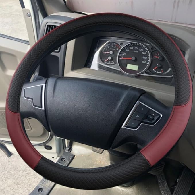 Car Van Semi Truck Trailer Bus Leather Steering Wheel Cover 15" 16" 17" 18" 19" Maximum Grip (Burgundy,42cm/16.5in)
