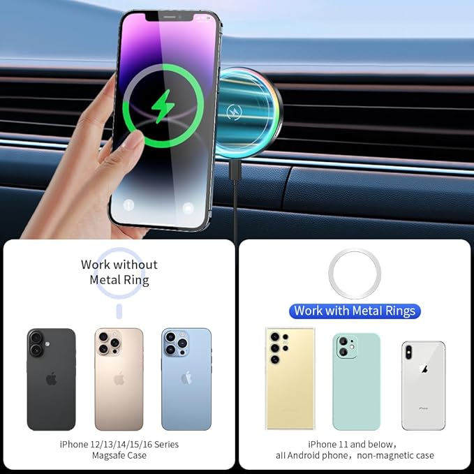 Car Magnetic Phone Mount for Hyundai Palisade 2020 2021 2022 2023 2024 2025 Auto Interior Accessories Best Cellphone Holder Fast 15W Wireless Charger Cell Phones Charging Screen Stand Accessory