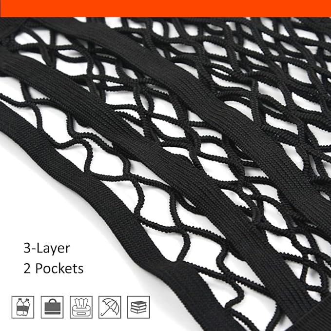 Luckybay 3-Layer Car Mesh Organizer Net, Seat Back Elastic Storage Net Bag, Barrier of Backseat Pet Kids, Driver Storage Netting Pouch