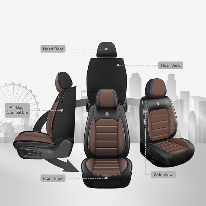 JOJ Car Seat Cover for Kia Carnival Seat Covers for Cars 2022-2026,Leather Waterproof Car Seat Covers Full Set,All Weather Tech Car Seat Protector,8 Seats Black Coffee