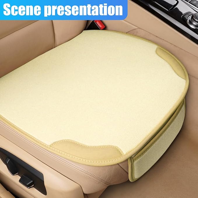 YoRise Car Seat Cover, Universal Cool Auto Front Seat Cushion Protector with Storage Pocket & Non Slip Bottom, Comfortable Breathable Vehicle Driver Seats Pad for SUVs, Trucks, Sedans (Beige)
