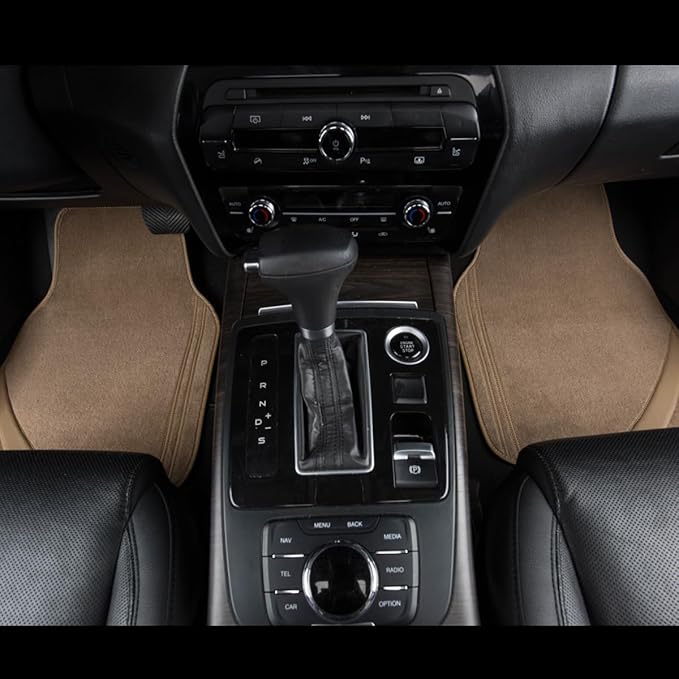 CAR PASS Beige Car Floor Mats, Edge Leather Waterproof Car Mats with Double Stitch Line and Anti-Slip Backing Design, Fit 95% Automotive,SUVS,Sedan,Vans (Pure Beige)
